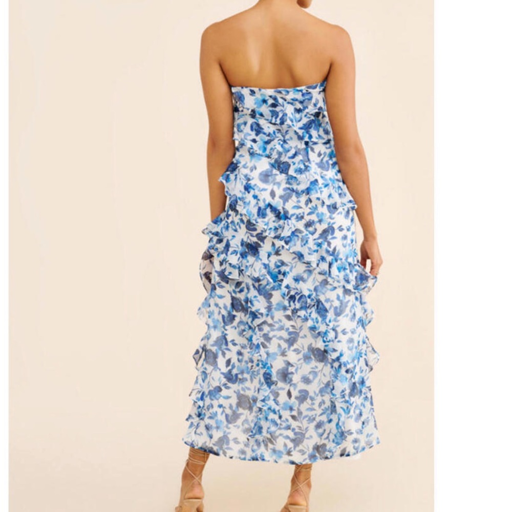 Anthropologie x BHLDN Blue Floral Ruffle Strapless Maxi Dress Size 6 - Picture 2 of 10